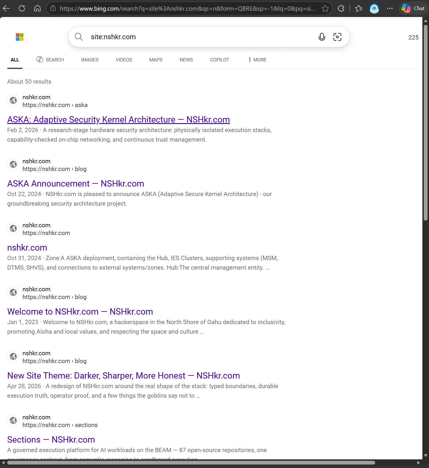 Bing search for site:nshkr.com returning visible results on May 17, 2026
