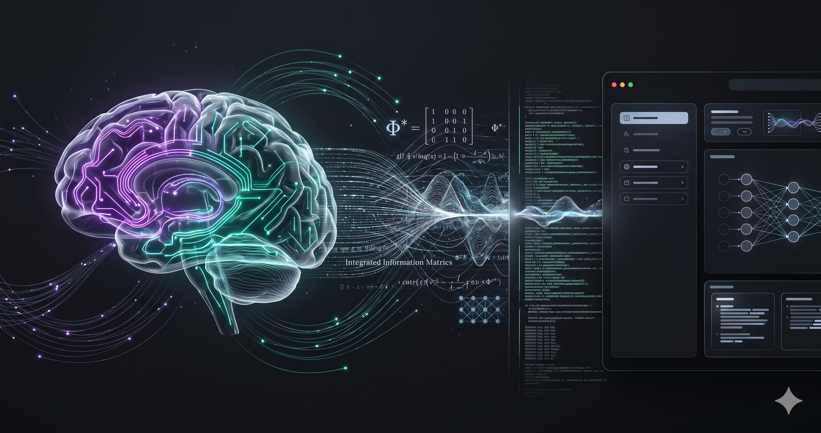 Abstract visualization of a rat brain with illuminated pleasure and pain circuits connected to a complex digital quantum-thermodynamic processor and language network